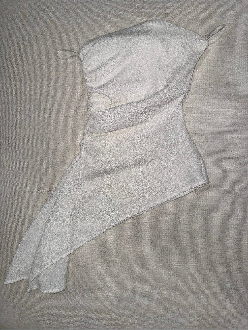 Zara White Asymmetrical One-Shoulder Top with Draped Hem